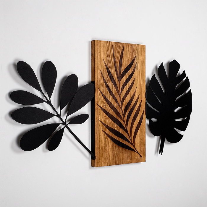 Wallity Leaves 3 Escultura de Pared de Madera y Metal en Nogal y Negro Wallity Leaves 3 Escultura de Pared de Madera y Metal en Nogal y Negro
